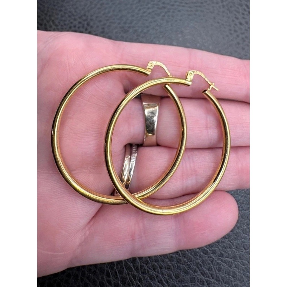 Vermeil Sterling Silver 925 Large Big Classic Hoop Pierced Earrings Hinged Back